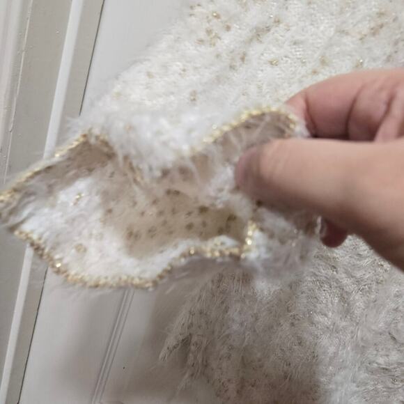 Chico’s White Gold Eyelash Sweater Metallic Shine Size 3 XL - Picture 7 of 10